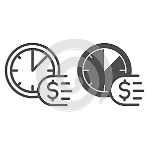 Clock and dollar line and solid icon, Payment problem concept, Time is a money sign on white background, deadline for