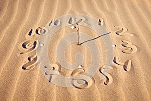 Clock face on beach