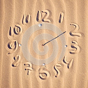 Clock face on beach