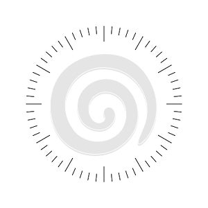 Clock face. Blank hour dial. Dashes mark minutes and hours. Simple flat vector illustration