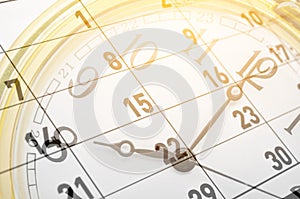 Clock face and calendar.