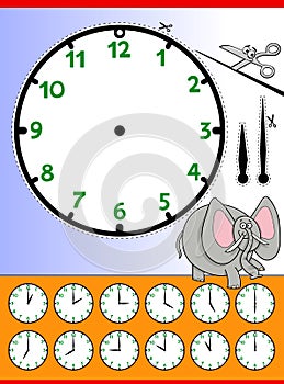 Clock face cartoon educational worksheet