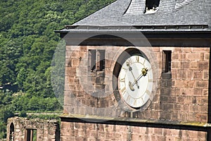 Clock face on castle exterior