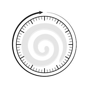 Clock face and circular arrow template. Grey, black main color.