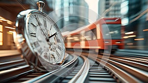 The clock face is creatively transformed into a train track. photo