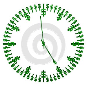 Clock face with dollar sign. 3D rendering.
