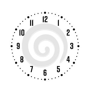 Clock face. Hour dial with numbers. Dots mark minutes and hours. Simple flat vector illustration photo