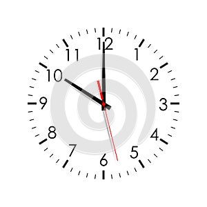 Clock face isolated on white background. 10 o`clock