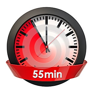 Clock face with 55 minutes timer. 3D rendering