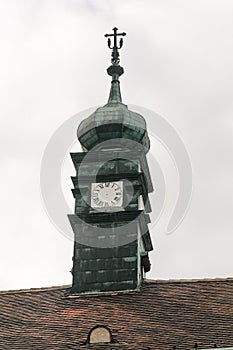 Clock face with no hands in Fishermans Bastion vicinity of Budapest, Hungary