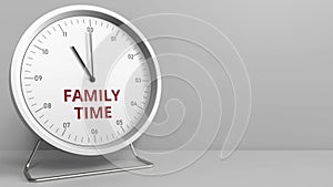 Clock face with revealing FAMILY TIME text. Conceptual animation