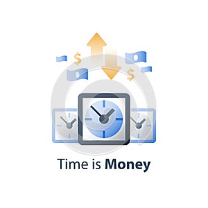 Clock face, time is money, financial solution, fast cash loan, quick money send, payment installment period