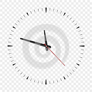 Clock face. Vector cartoon simple watch. Realistic watch mockup on transparent background