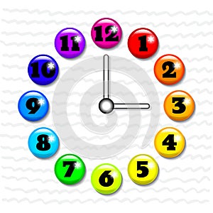 Clock face with volume glass buttons.