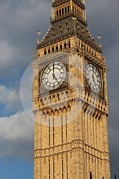 The clock faces on the Elizabeth Tower, also known as Big Ben, in London, UK