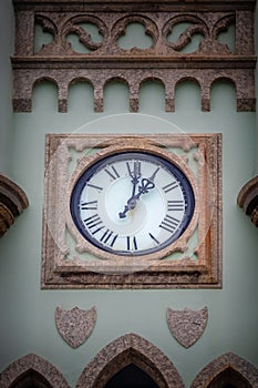 The clock of Fiscal Island - Ilha Fiscal Palace in Guanabara Bay - Rio de Janeiro, Brazil