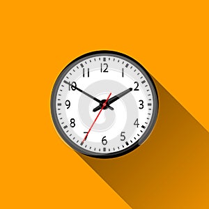 Clock Flat Icon with Long Shadow, Vector Illustration