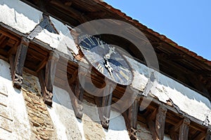 Clock. Fortified medieval saxon evangelic church in Veseud, Zied