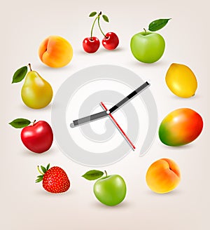 Clock with fruit. Diet time concept.