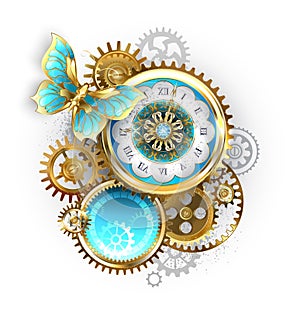 Clock and gear with butterfly
