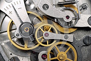 Clock gear with ruby stones closeup