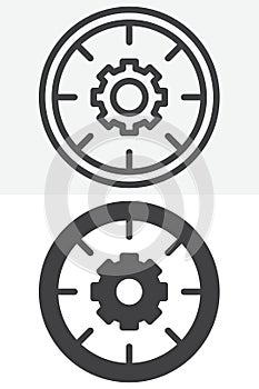 Clock gear settings line and solid different style vector icon set