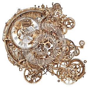 Clock and Gears on White Background, Made with Generative AI