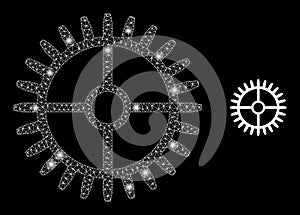 Clock Gearwheel Icon - Carcass Mesh with Constellation Nodes