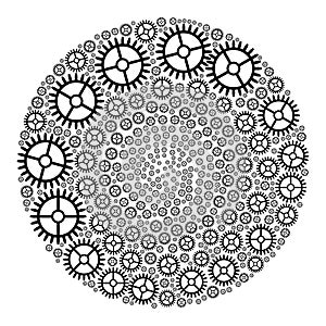 Clock Gearwheel Icon Spheric Cluster Mosaic
