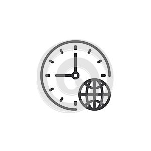 Clock and globe outline icon