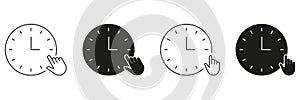 Clock With Hand Pointer Line And Solid Icon Set. Time Management, Scheduling, And User Interaction Symbol Collection