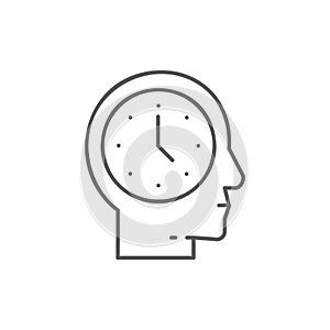 Clock with head, business time lineal icon. Time management symbol design.