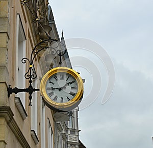 Clock on the historical street of Herford Germany. photo