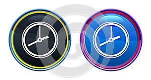 Clock icon artistic glassy round buton set illustration