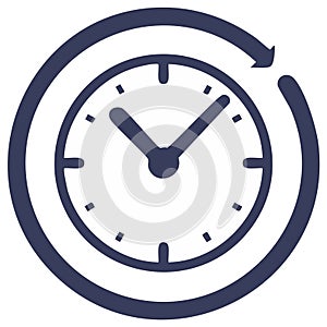 Clock icon with circular arrow depicting time, refresh, update, and continuous cycle process