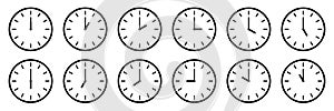 Clock icon collection. Time, stopwatch, clock hours set of isolated signs. Stock vector elements