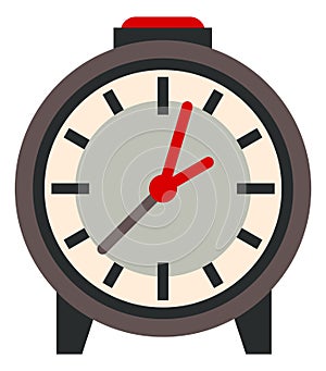 Clock icon. Flat round timepiece with red button on top