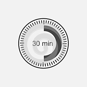 A clock icon indicating a time interval of 30 minutes. thirty mi