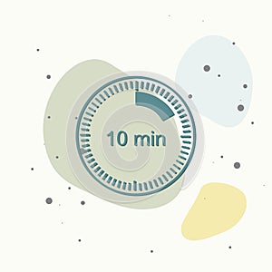 A clock icon indicating the time span of 10 minutes. The time span is ten minutes on the clock on multicolored background