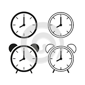 Clock icon set. Alarm clock icon. Vector bell. Simple shape