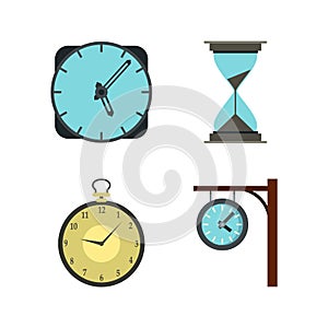 Clock icon set, flat style