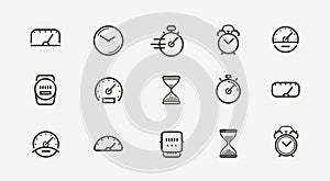 Clock icon set. Time, stopwatch, watch symbol. Vector illustration