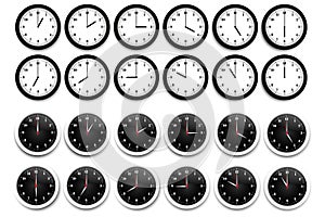 Clock icon set. Watch, time icon vector. Realistic wall clock set. Time icon set. Vector illustration. Stock image.