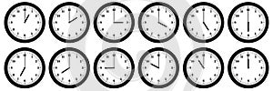 Clock icon set. Watch, time icon vector. Realistic wall clock set. Time icon set. Vector illustration. Stock image.