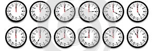 Clock icon set. Watch, time icon vector. Realistic wall clock set. Time icon set. Vector illustration. Stock image.