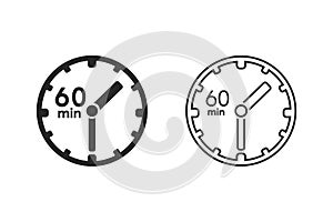 Clock icon. sign 60 min. Vector on white