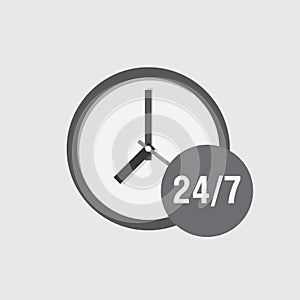 Clock icon in style with a flat work sign