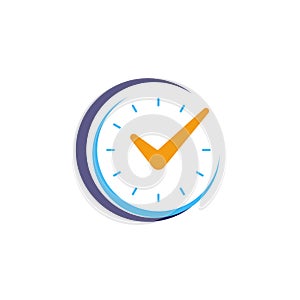Clock icon vector with check mark. Flat design element watch isolated on white background