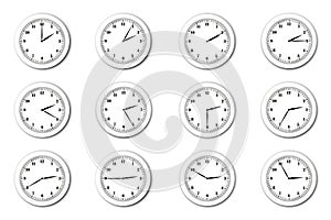 Clock icon vector. Time set vector. Clock set, great design for any purposes. Stock image.