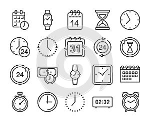 Clock icons. Time and Date line icon set. Editable Stroke.